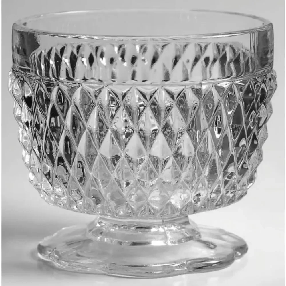 Indiana Glass Diamond Point Crystal Pressed Glass Sugar & Creamer Set Scallop